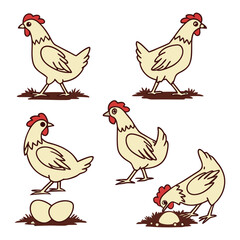 Chickens Vector silhouettes Set