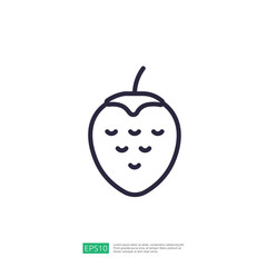 Minimalist Line Icon Of A Berry On White Background For Food And Nutrition Themes Related To Fruits And Healthy Eating Habits Illustrations And Designs.  Simple Style Vector Image