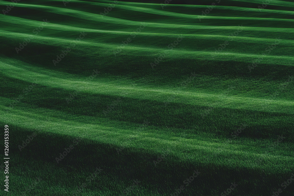 Poster lush green fairway with subtle ripples and closely mown grass on a dark background