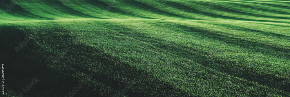 Poster lush green fairway with closely mown grass and subtle ripples captured from above
