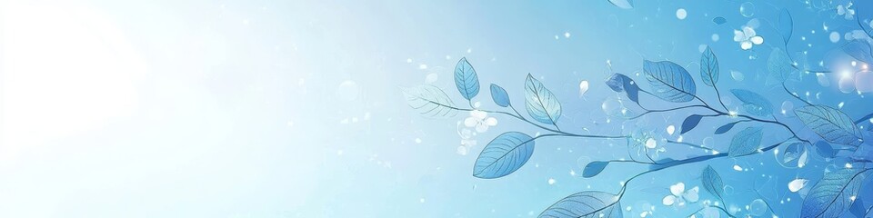 Pastel Turquoise Watercolor Background, Intricate Leaf Drawings, Minimalist Design Element