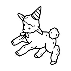 a black and white cartoon drawing of a sheep with birthday hat