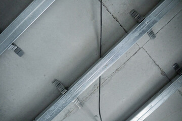 Construction framework installation in a modern building under renovation