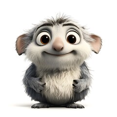 Obraz premium Cute fluffy creature, smiling, white background, animation character, kids