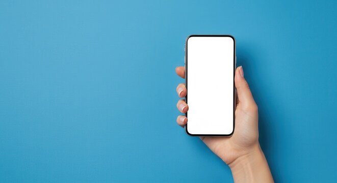 close-up hand touching smartphone screen isolated on white, mock up phone mobile blank screen easy adjustment with clipping path