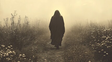 jesus walking retro vintage effect style picture copy space