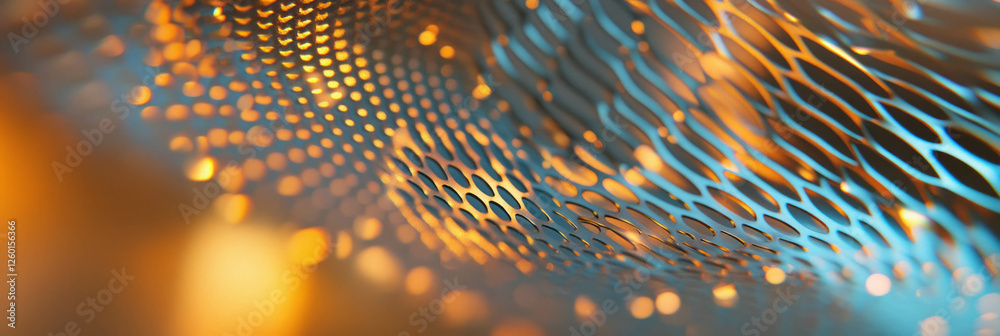 Poster Mesmerizing metallic mesh pattern with geometric shapes and vibrant highlights
