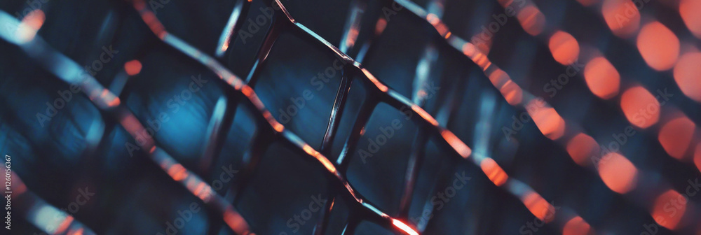Poster Metallic mesh texture showcases geometric patterns with vibrant highlights and depth