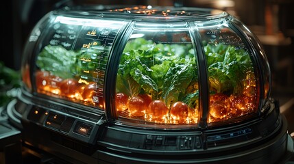 Futuristic hydroponic vegetable display