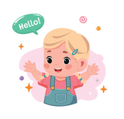 kid baby girl happy smile greet and waving hand
