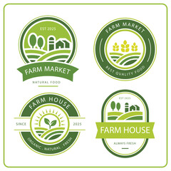 Collection four green farm logos