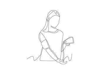 Woman checking blood pressure. Taking blood pressure concept one-line drawing