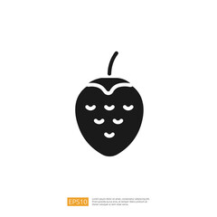 Simple Black Silhouette Of A Berry Fruit Icon On A White Background.  Illustrative. Minimalist Design.  Healthy Nutrition.  Fresh Fruit.  Seasonal Produce.  Summertime Snacking. 