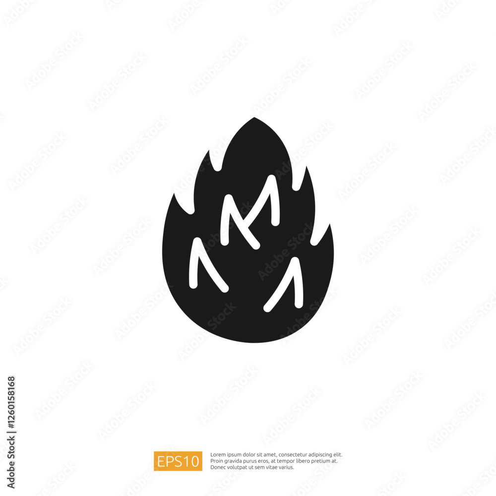 Poster stylized flame icon representing fire with sharp edges and bold silhouette and dynamic form. and a s