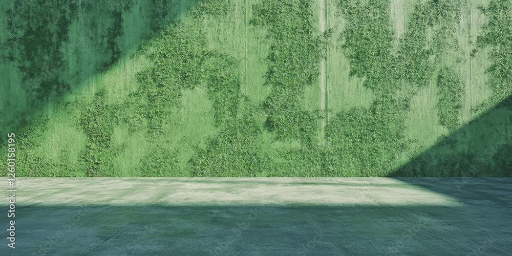 Poster texture of a moss green wall with stained surface and grunge effect in a spacious area