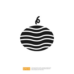 Stylized Black And White Fruit Icon With Wavy Patterns And Number Six