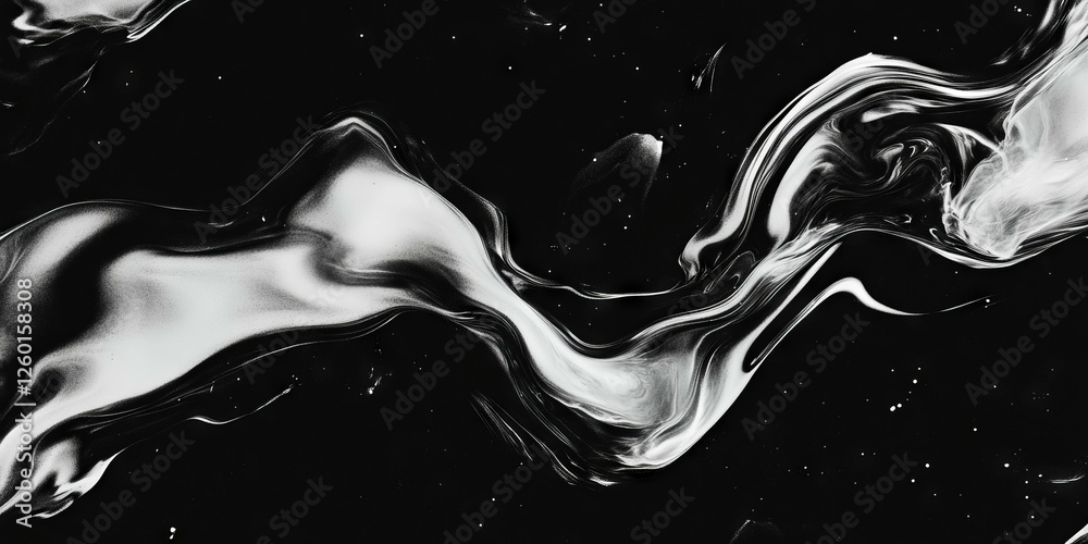 Poster Mottled black and white texture with blurred edges and soft diffusion on a dark background