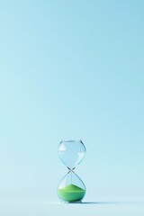 Elegant hourglass with vibrant green sand, symbolizing time's pa