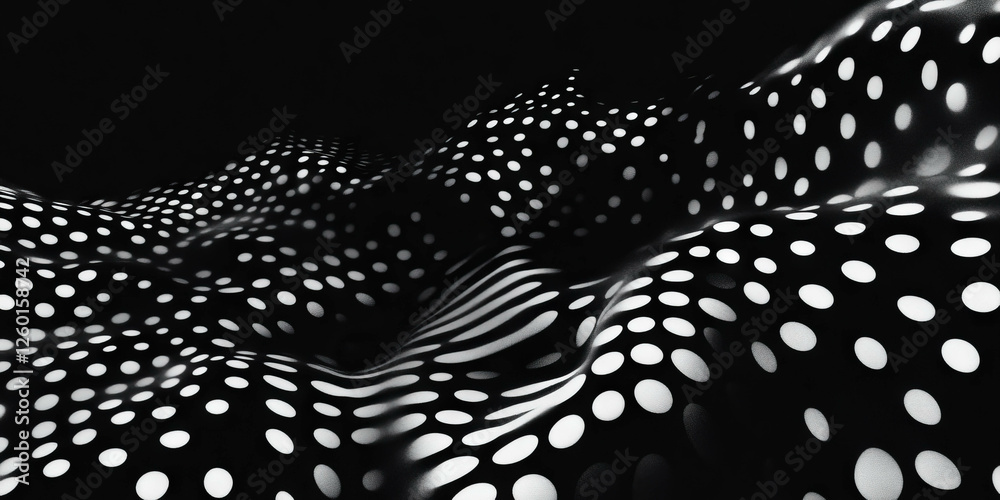Poster Dynamic black and white texture displaying dense dots and shadows across a dark background