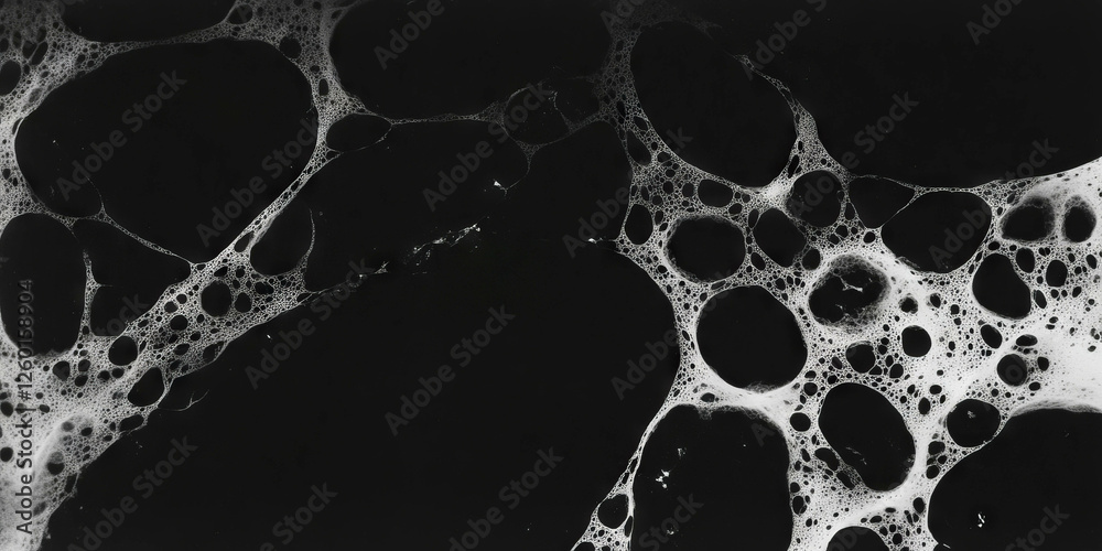 Poster mottled black and white texture showcasing dense patterns and deep shadows against a dark backdrop