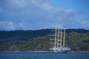 Sailing boat in Culebra Bay on the Pacific Ocean in Costa Rica