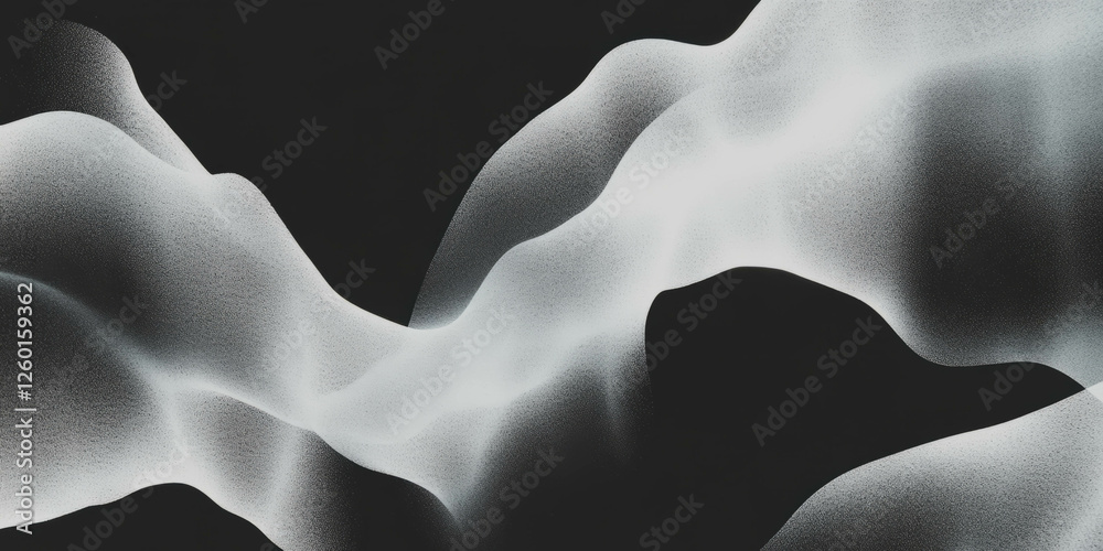 Poster Mottled black and white texture with overlapping shapes and soft lighting on a dark background
