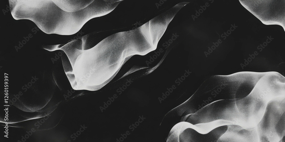 Poster Mottled black and white texture with overlapping shapes and soft lighting on black background