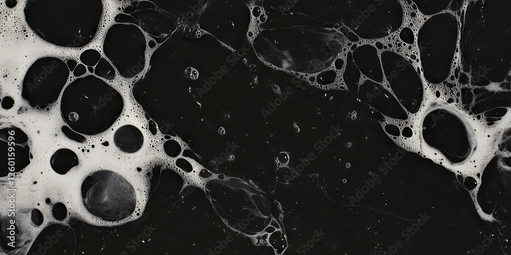 Poster Mottled black and white texture with speckled areas and soft lighting displayed on a dark background