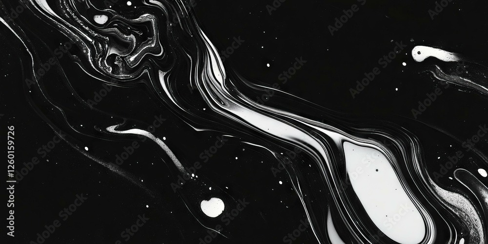 Poster mottled black and white texture with smooth gradients overlaying dark background