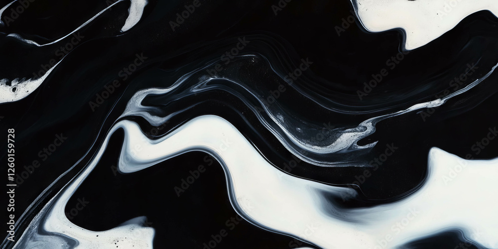 Poster Mottled black and white abstract texture with smooth gradients and overlapping areas