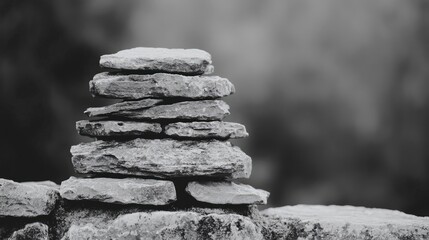Stacked stones outdoors, serene natural scene, calm composition, for meditation, nature therapy posters, desktop backgrounds