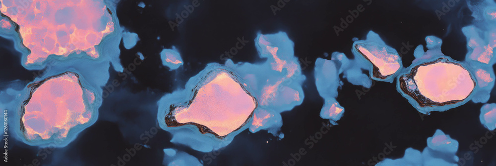 Poster mottled blue and pink texture with dark shadows creates an abstract visual experience