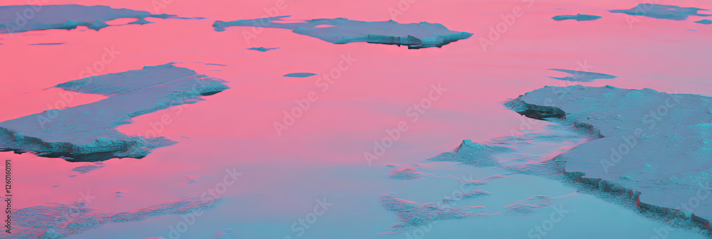 Poster soft hues merge in mottled blue and pink with dark shadows and textured patches
