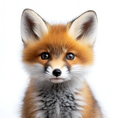 Obraz premium Cute red fox kit portrait, white background, wildlife, animal photography