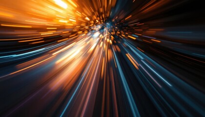 Obraz premium Dynamic burst of orange and blue light trails in motion