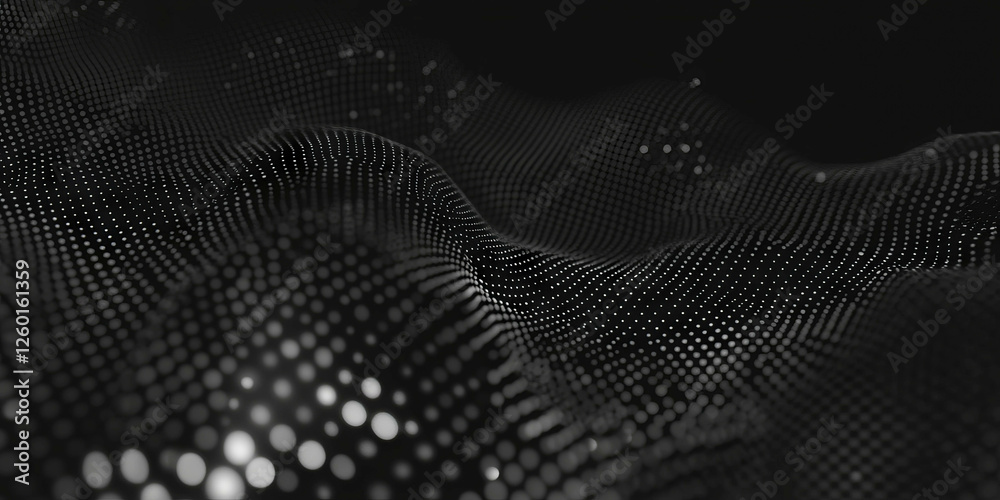Poster Mottled grayscale texture with dotted pattern on black background showing depth and dimension