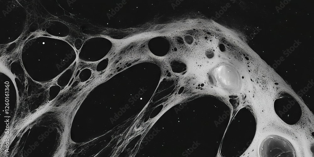 Poster Mottled grayscale texture with intricate patterns on a black background