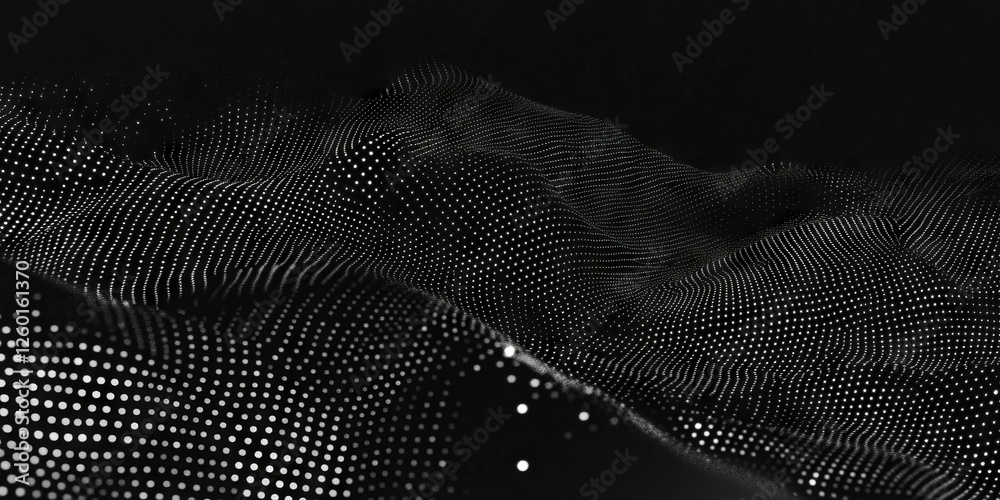 Poster Mottled grayscale texture with fine dots in uneven distribution against a black background