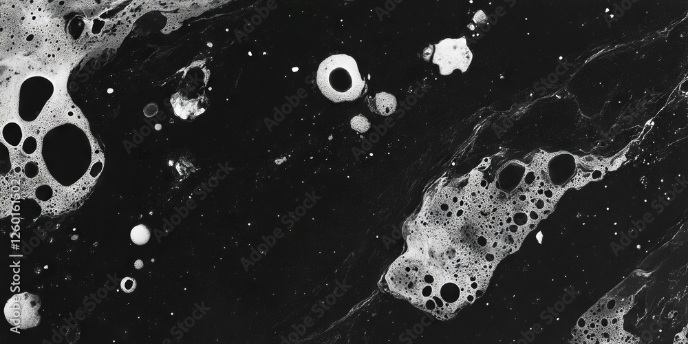 Poster mottled grayscale texture with fine grains against a black background showcasing depth and contrast