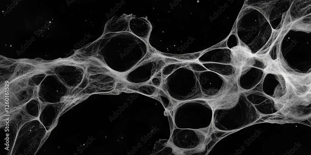 Poster mottled grayscale texture with fine lines and organic shapes on a black background