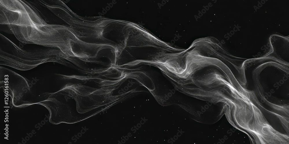 Poster Mottled grayscale texture with fine lines against a black background creating a flowing effect