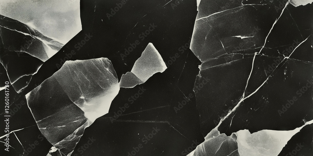 Poster Mottled grayscale texture with large overlapping patches on a black background