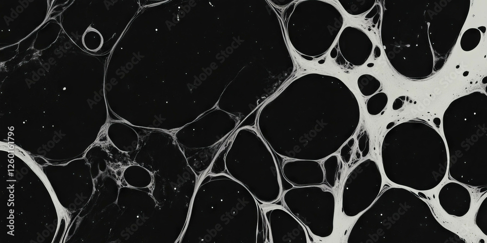 Aufkleber Intricate patterns of mottled grayscale with scattered shapes evoke depth against a black backdrop