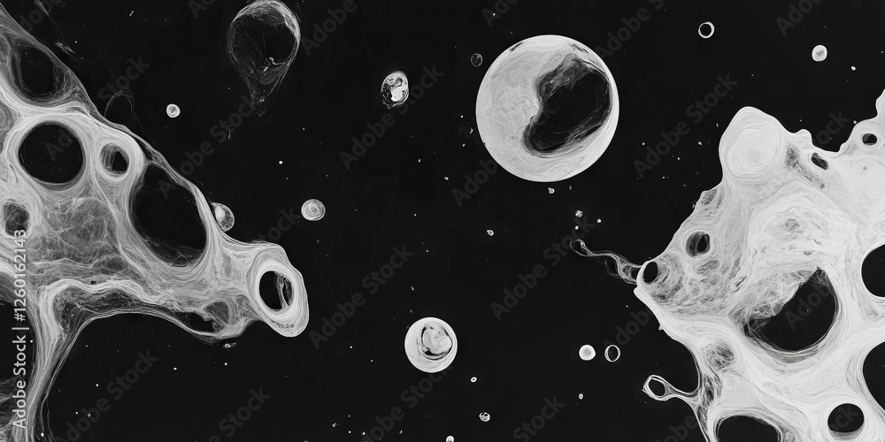 Poster mottled grayscale texture with smooth patches and varied opacities on a black background
