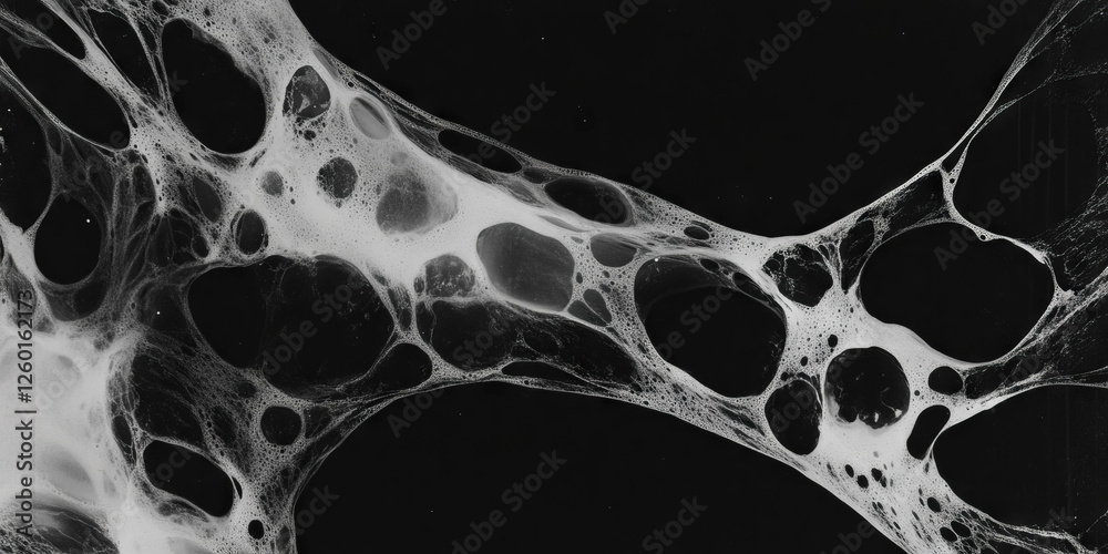 Poster mottled grayscale texture with smooth patches and varied opacities on a black background