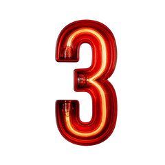 Naklejka premium Number 3 shines in a bold neon sign style—red with glowing yellow-orange tubing. Its bright glow evokes vintage diners, theaters, and storefronts, blending retro charm with modern flair