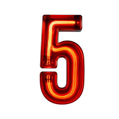 Number 5 shines in a bold neon sign style—red with glowing yellow-orange tubing. Its bright glow evokes vintage diners, theaters, and storefronts, blending retro charm with modern flair