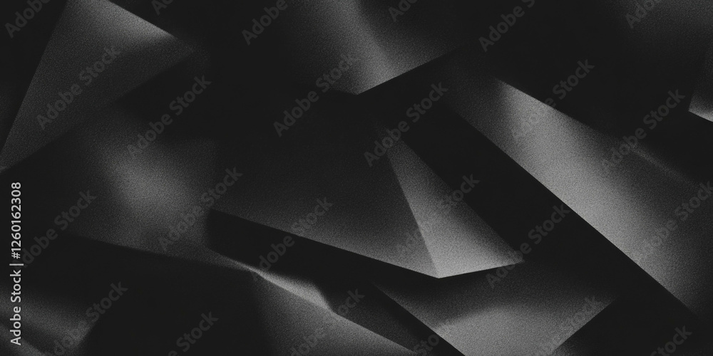 Poster Mottled grayscale texture with sharp angles and deep shadows on a black background