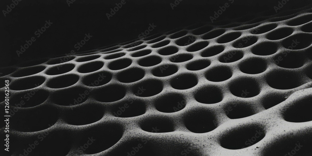 Poster Mottled grayscale texture with sharp points and deep shadows on a black background