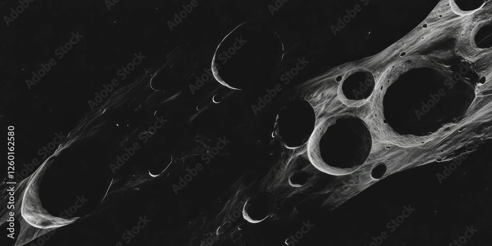 Poster Mottled grayscale texture with sharp points and deep shadows on a black background